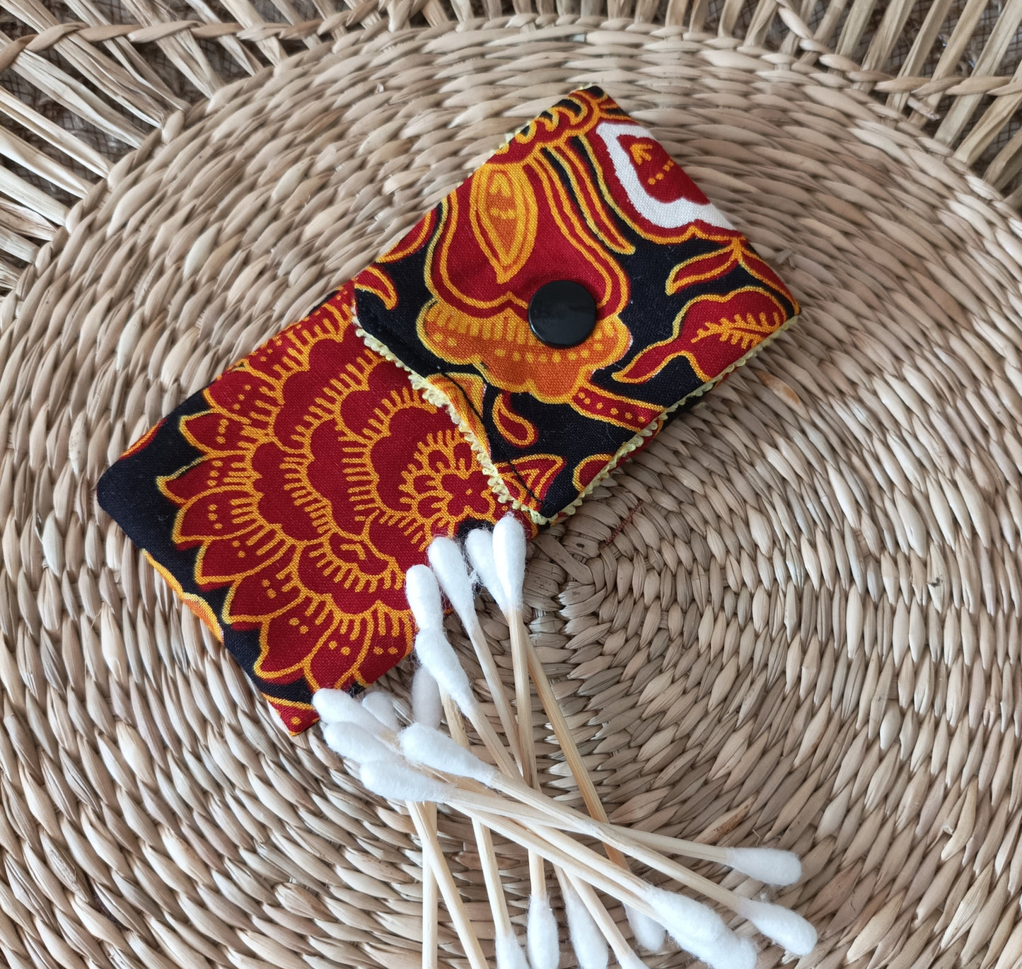 Pochette à Coton-Tiges "Le Wax orangé"