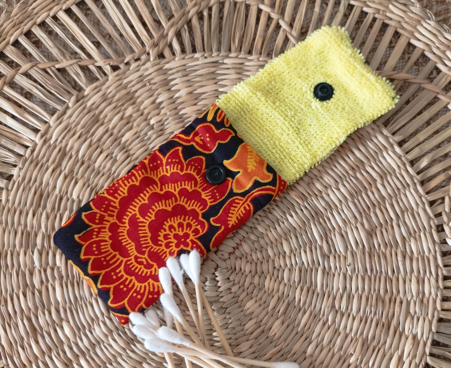 Pochette à Coton-Tiges "Le Wax orangé"