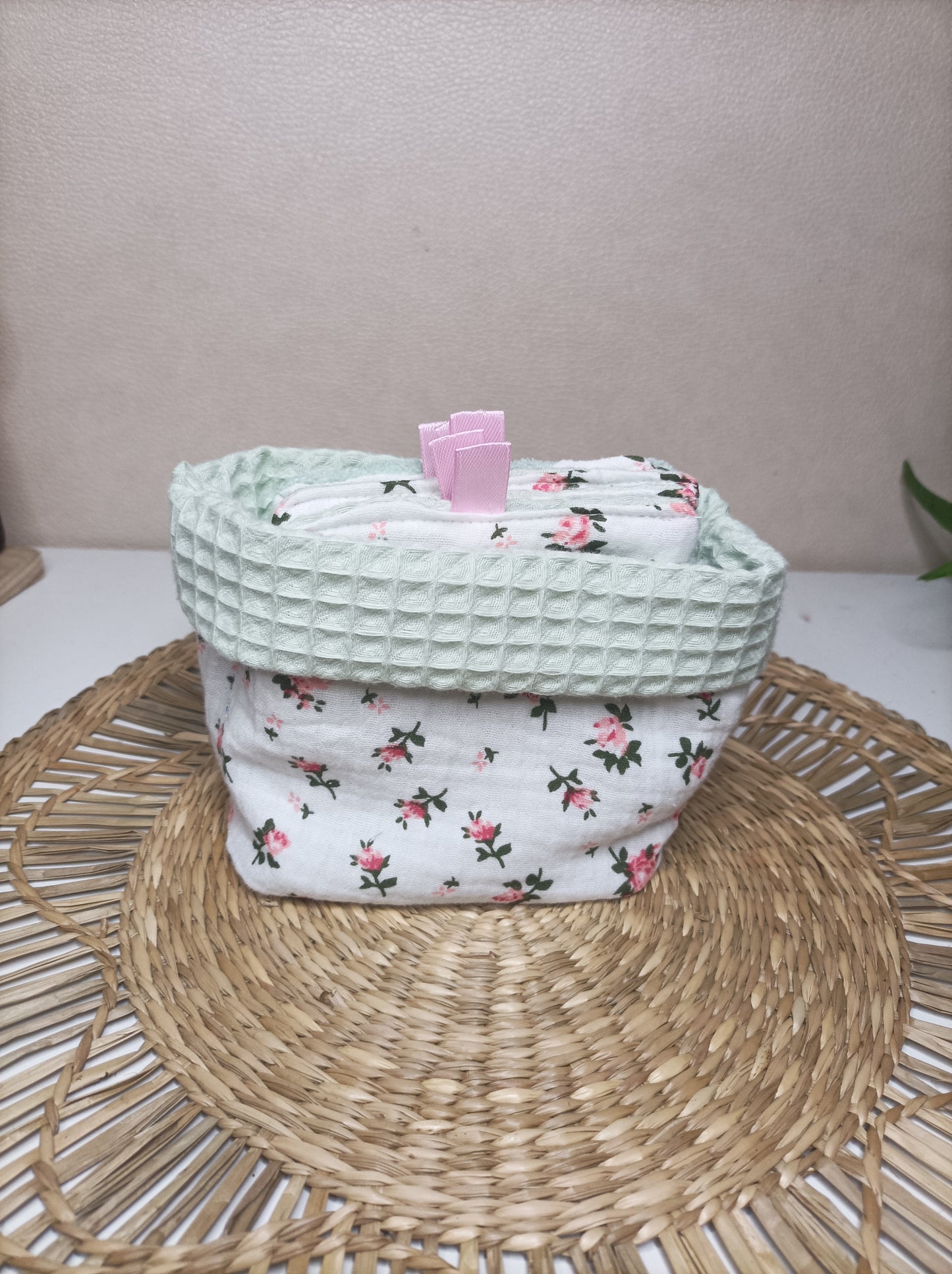 Set de 6 Lingettes Démaquillantes Lavables et Panière "Le Romantique"