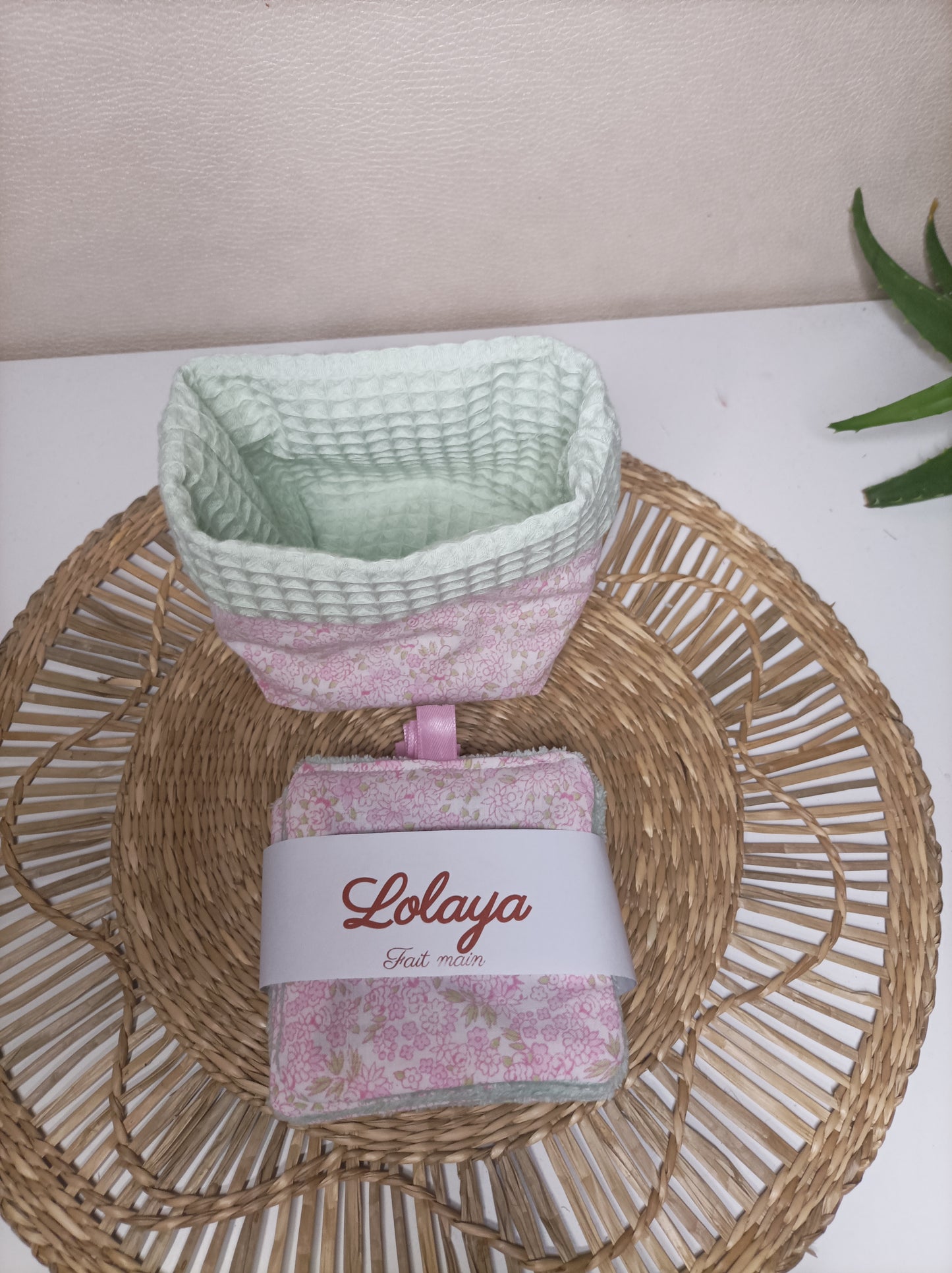 Set de 6 Lingettes Démaquillantes Lavables et Panière "Le Rosé"